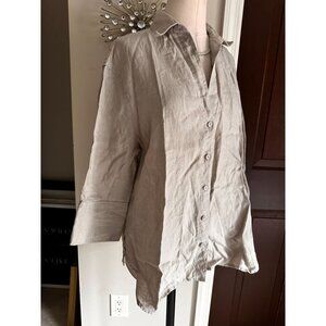 Zara beige button down blouse shacket 3/4 sleeves XS runs full